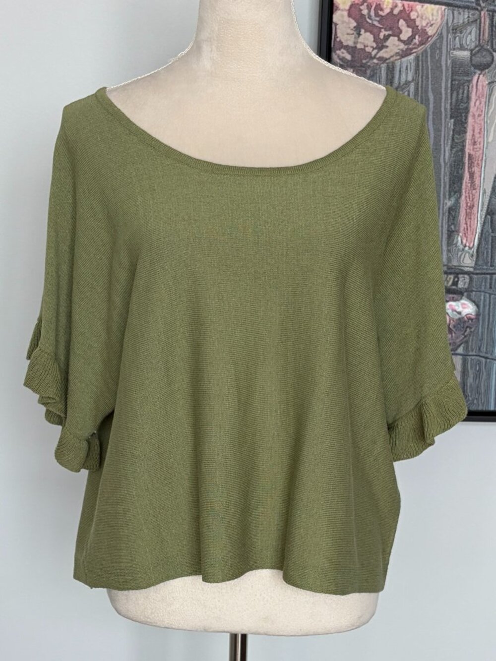 NWOT Max Studio Green Linen Blend Short Sleeve Summer Sweater M